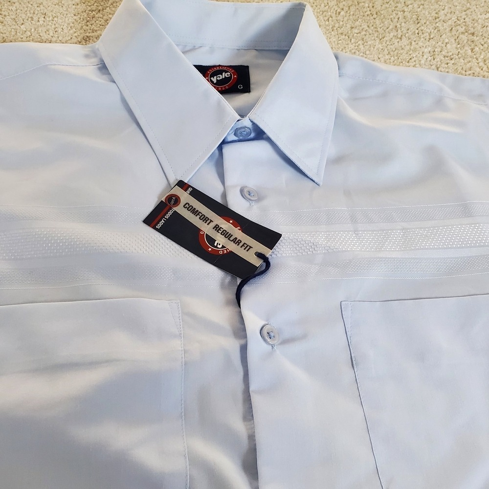 YALE Men's Button Up Shirt Pale Blue Size XL Short Sleeve‎ NWTGS